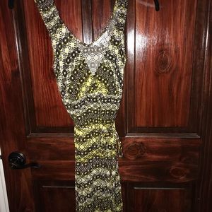 Brown and yellow patterned dress